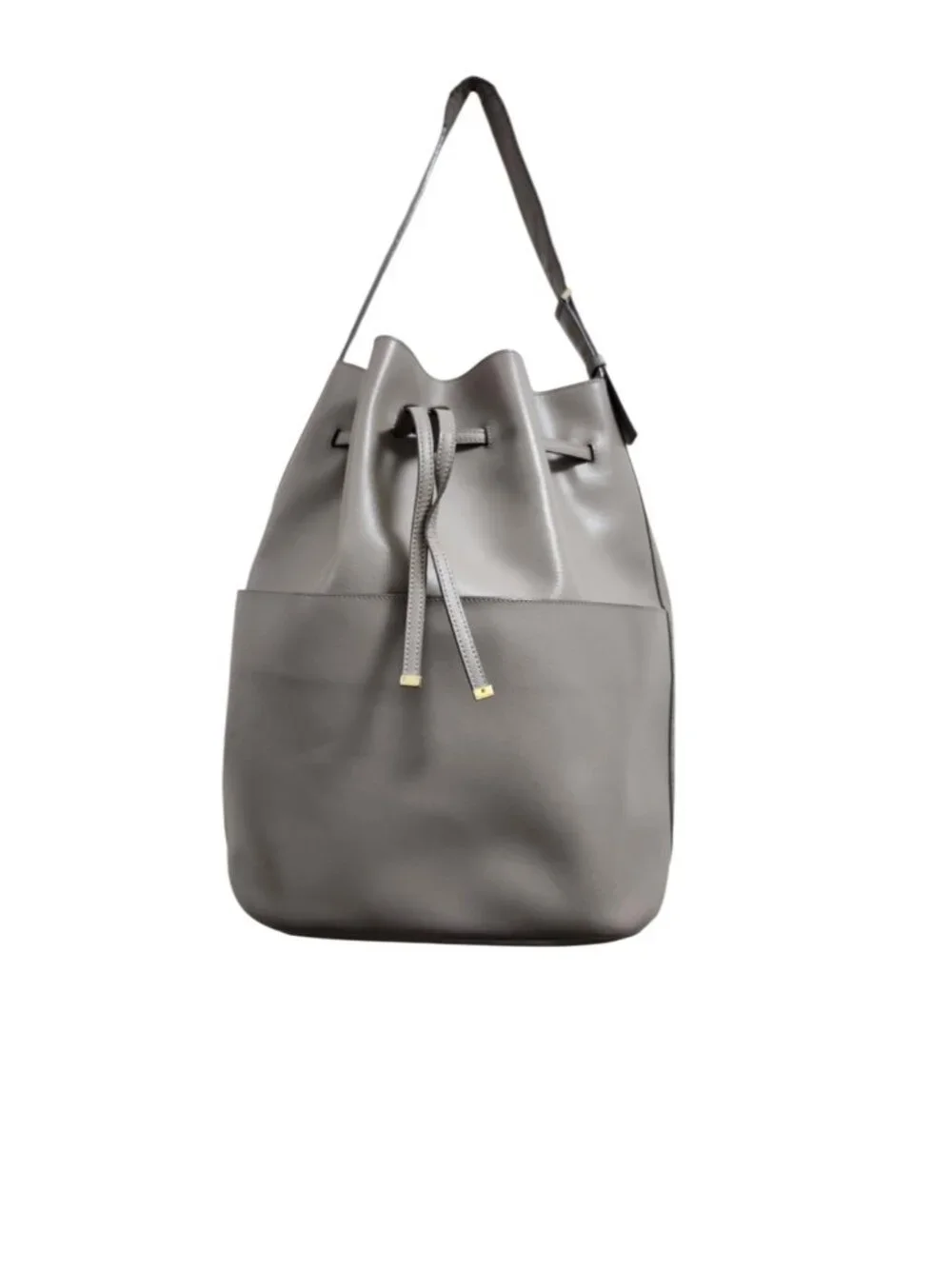 Cuyana Gray Saffiano Leather Bucket Bag Drawstring Shoulder Tote